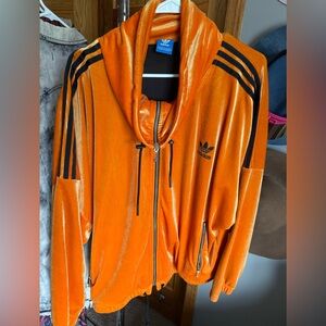 Adidas velvet orange zip cowl neck Size XL